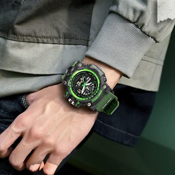 NEW Men's Watches Sports Outdoor Waterproof Military Tactics LED Alarm Stopwatch - Picture 2 of 5